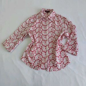 Red Floral embroidered Button-Up Shirt 🎀