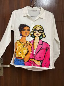 Unique Graphic Print White Shirt