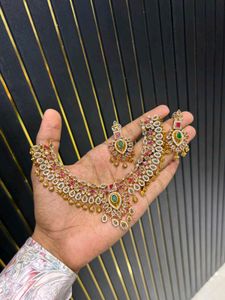 Emerald Pink Ruby AD Necklace Set ✨