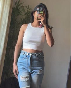 Classic White Ribbed Crop Tank Top