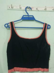 Chic Black Crop Top with Pink Trim