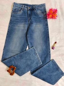 Blue Denim Wide Leg Jeans