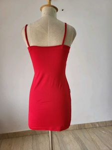 Red Bodycon Dress with Stripe Detail. Length 30 In