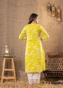 Yellow Kurta with White Embroidery