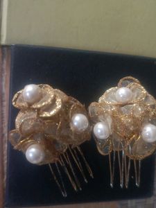 Gold Pearl Hair Combs (Set of 2)