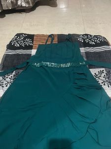 Elegant Teal Party Dress with Embellished Waist