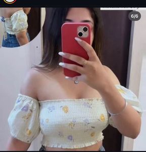 Yellow Floral Smocked Crop Top