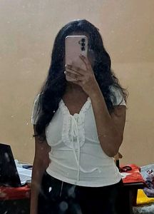 Kawaiii White Ruffled Tie-Front Top