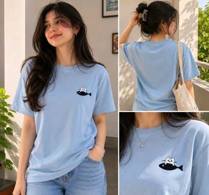 Light Blue T-Shirt with Cute Cat Design