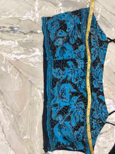 Embellished Blue &amp; Black Blouse and skirt