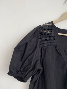 Black Puff Sleeve Crochet Top