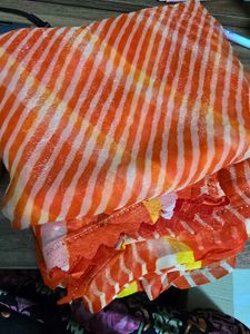 Orange & White Striped Saree