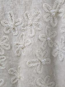 White Fuzzy Sweater with Floral Embellishments