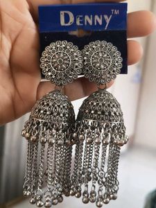 Oxidized Silver Jhumka Earrings