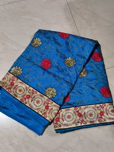 Elegant Blue Floral Embroidered Saree