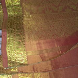 Elegant Dusty Pink Golden Silk Saree