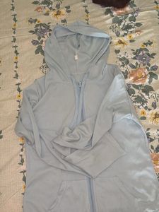 Light Blue Striped Hoodie Jacket