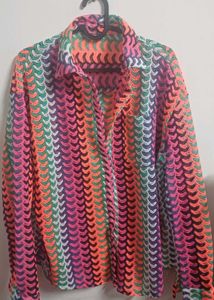 Colorful Crochet Button-Up Shirt