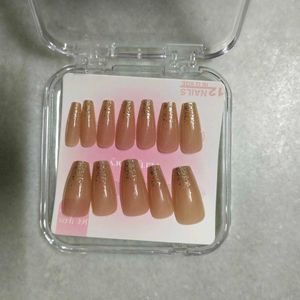 Nude &amp; Gold Glitter Press-On Nails,FIXED PRICE