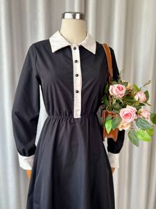Classic Black &amp; White Collared Midi Dress