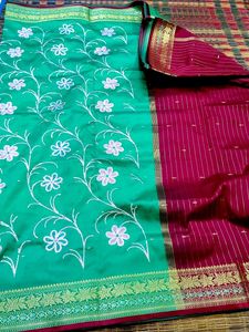 Elegant Teal Saree with Gold Border