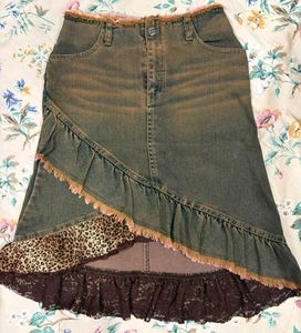 Y2k leopard print ruffled assymetrical skirt