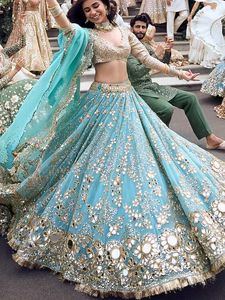 Stunning Blue Mirror Work Lehenga Set