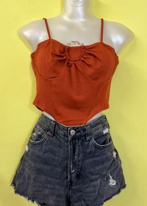 Orange Corset Top &amp; grey short jeans 💗