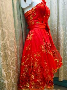 Stunning Red Embellished One-Shoulder Dress
