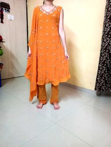 Elegant Orange Embroidered Kurta Set