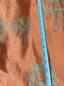 Orange Embroidered Kurta With Skirt
