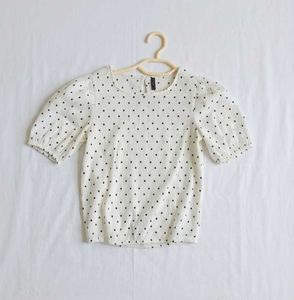 Cream Polka Dot Puff Sleeve Top