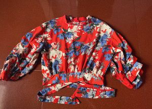 Red Floral Puff Sleeve Top