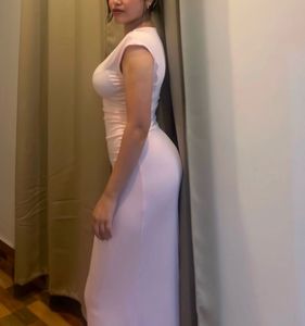 Elegant Pink Ruched Maxi Dress
