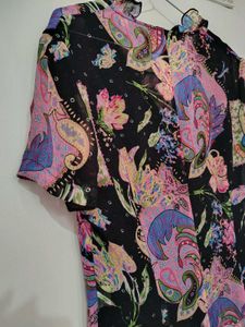 Vibrant Floral Print Ruffle Blouse
