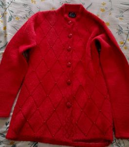 Red Fuzzy Button-Down Cardigan