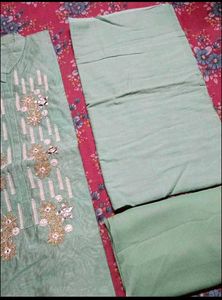Elegant Mint Kurta meterial with Embroidery