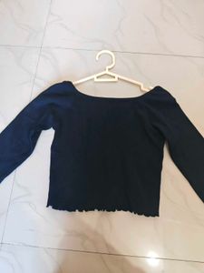 Cute Black Bow Detail Long Sleeve Top