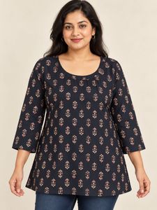Black Digital Floral Printed Kurti
