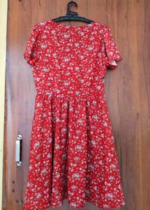 Charming Red Floral Print Dress