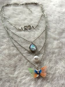 Layered Butterfly & Pearl Necklace