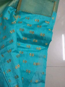 Beautiful Blue Saree with Golden Motifs