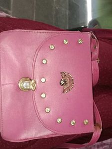 Chic Pink Shoulder Bag with Rhinestones