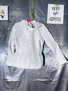 ZARA White Hooded Zip-Up Jacket