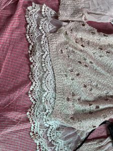 Sheer Sleeve Lace Trim Knit Top
