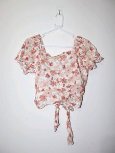 Floral Puff Sleeve Tie-Front Top