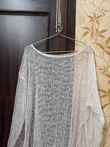 Sheer White Mesh Long Sleeve Top