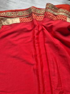 Vibrant Red Embroidered Saree