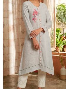 BIBA Women's Cotton Striped A-Line Kurta