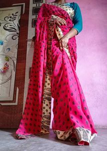 Elegant Pink Saree with velevt work&amp;Paisley Border